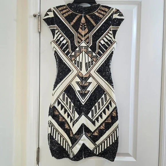Express Geometric Sequin Bodycon Dress - Aztec, Gatsby, 20's, Holiday Party - Picture 7 of 11